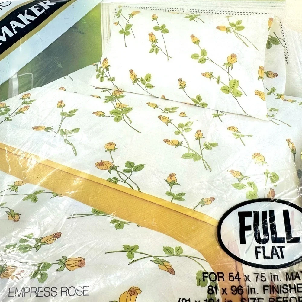 Vintage Tastemaster Percale No Iron Full Flat Sheet Empress Rose Floral NEW